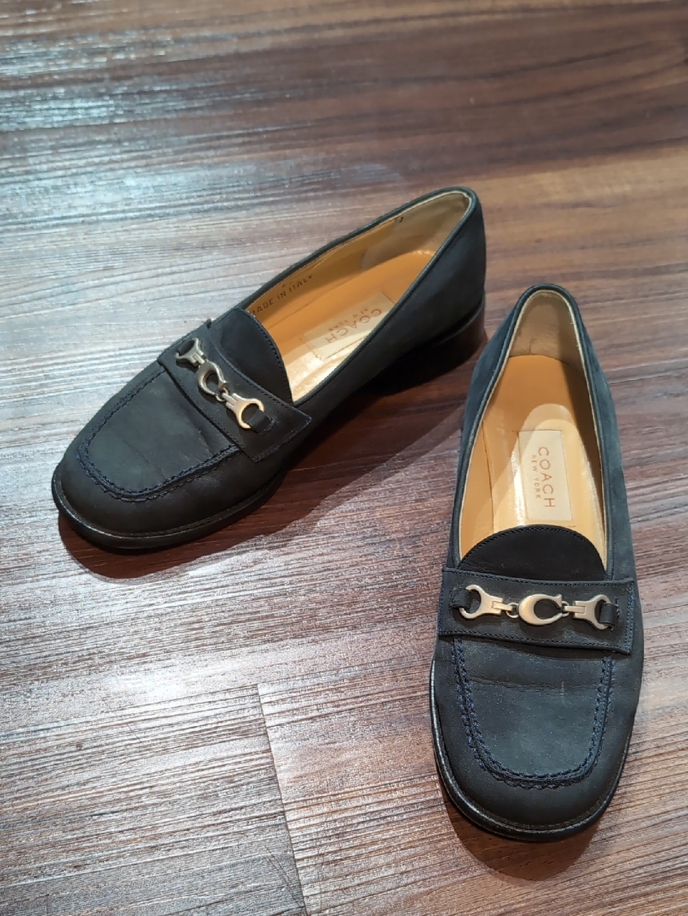 COACH Navy Suede Horsebit Loafers 6.5